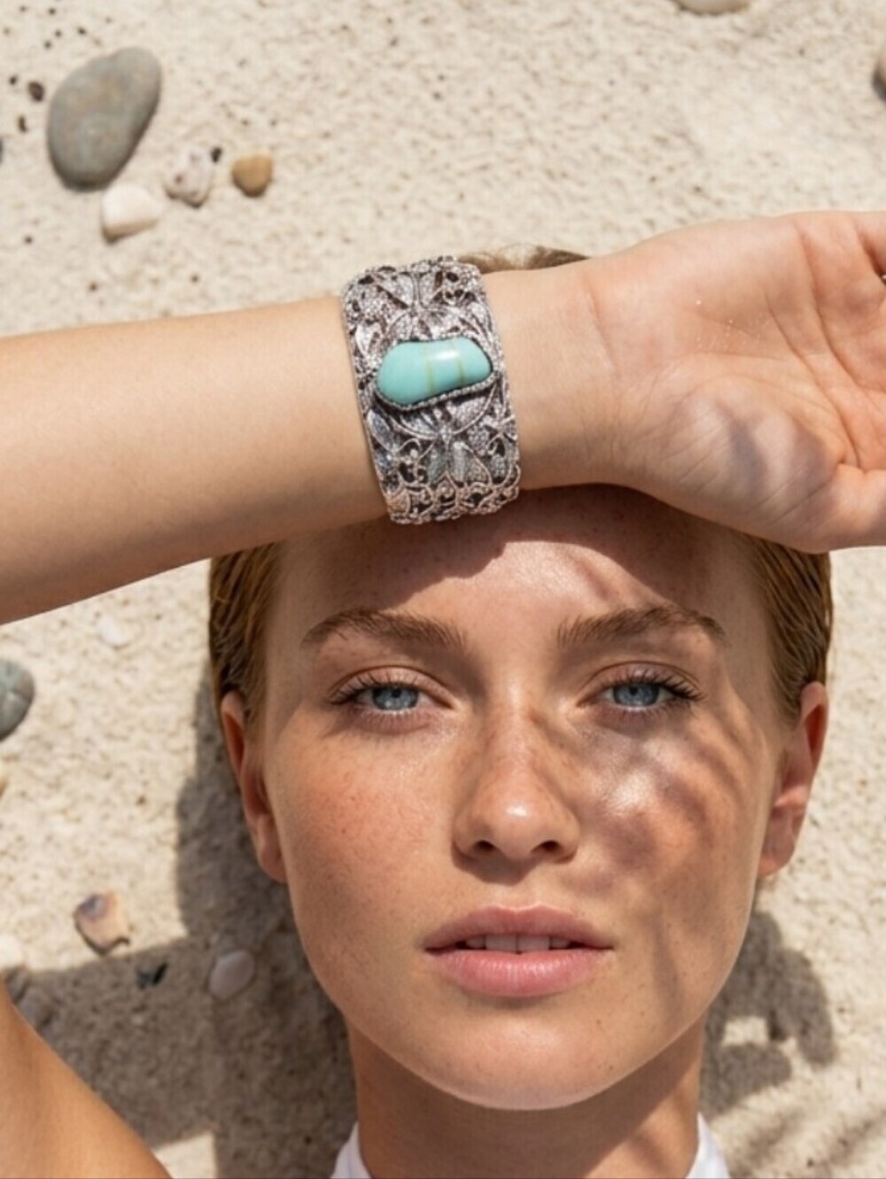 Open Cuff Bangle Inlaid Synthetic Gemstone